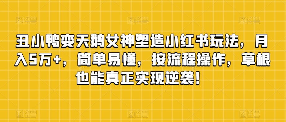 丑小鸭变天鹅女神塑造小红书玩法，月入5万+，简单易懂，按流程操作，草根也能真正实现逆袭！-氢气球网创资源库