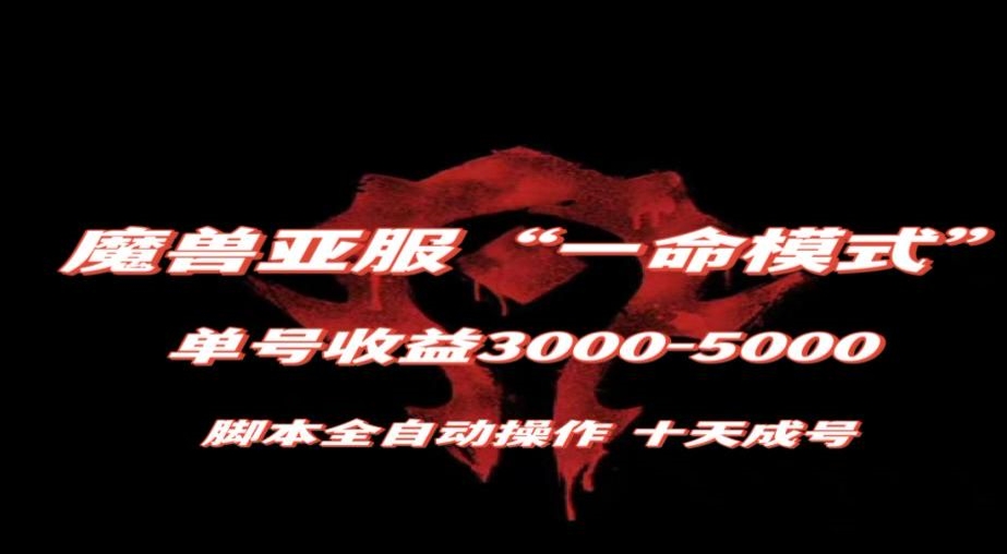 魔兽亚服一命模式，10天成号-单号3千-5千，脚本全自动操作，保姆级教学【揭秘】-氢气球网创资源库