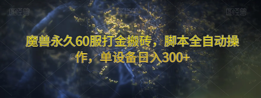 魔兽永久60服打金搬砖，脚本全自动操作，单设备日入300+【揭秘】-氢气球网创资源库