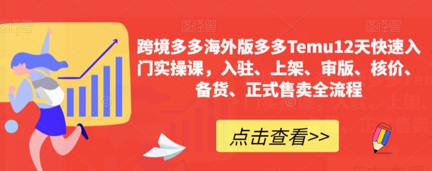 跨境多多海外版多多Temu12天快速入门实操课，入驻、上架、审版、核价、备货、正式售卖全流程-氢气球网创资源库
