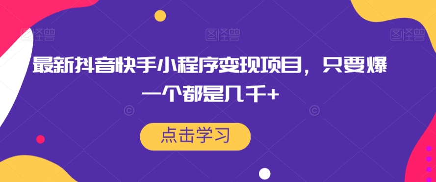 最新抖音快手小程序变现项目，只要爆一个都是几千+-氢气球网创资源库
