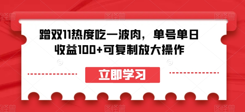 蹭双11热度吃一波肉，单号单日收益100+可复制放大操作【揭秘】-氢气球网创资源库
