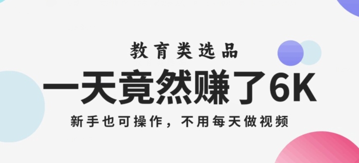 一天竟然赚了6000多，教育类选品，新手也可操作，更不用每天做短视频【揭秘】-氢气球网创资源库