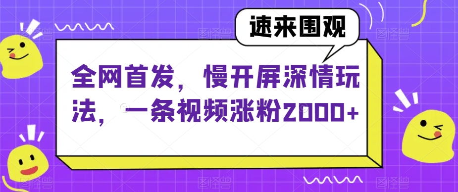 全网首发，慢开屏深情玩法，一条视频涨粉2000+【揭秘】-氢气球网创资源库