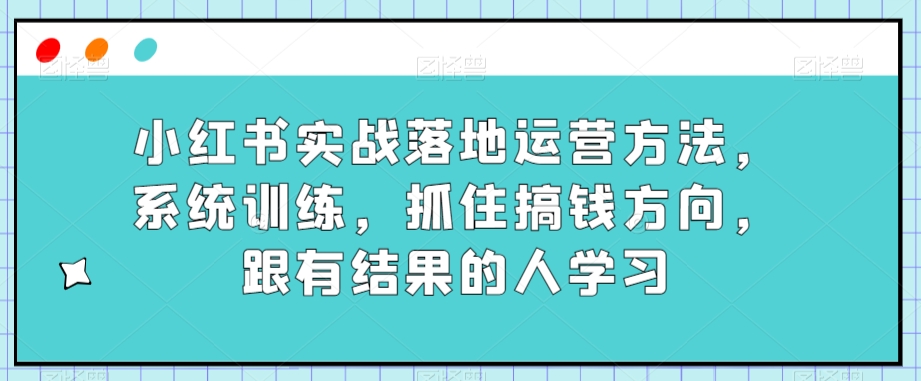 小红书实战落地运营方法，系统训练，抓住搞钱方向，跟有结果的人学习-氢气球网创资源库