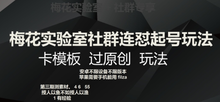 梅花实验室社群连怼起号玩法，卡模板过原创玩法【揭秘】-氢气球网创资源库