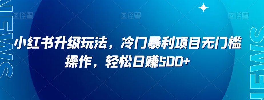 小红书升级玩法，冷门暴利项目无门槛操作，轻松日赚500+【揭秘】-氢气球网创资源库
