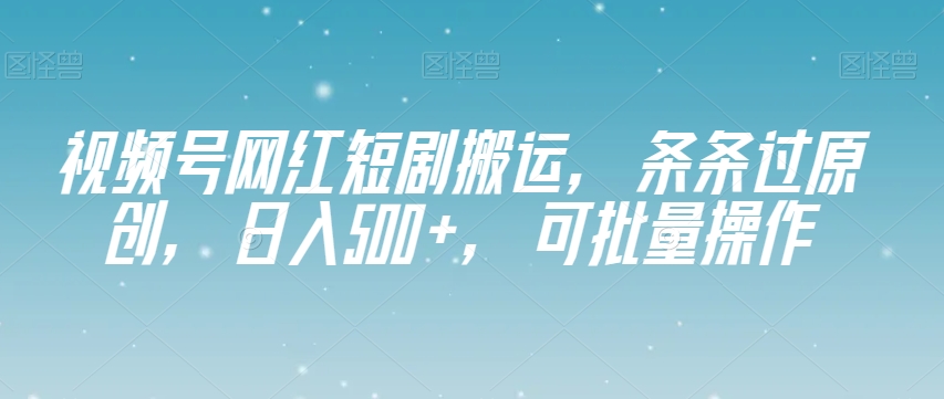 视频号网红短剧搬运，条条过原创，日入500+，可批量操作【揭秘】-氢气球网创资源库