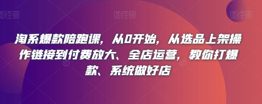 淘系爆款陪跑课，从0开始，从选品上架操作链接到付费放大、全店运营，教你打爆款、系统做好店-氢气球网创资源库