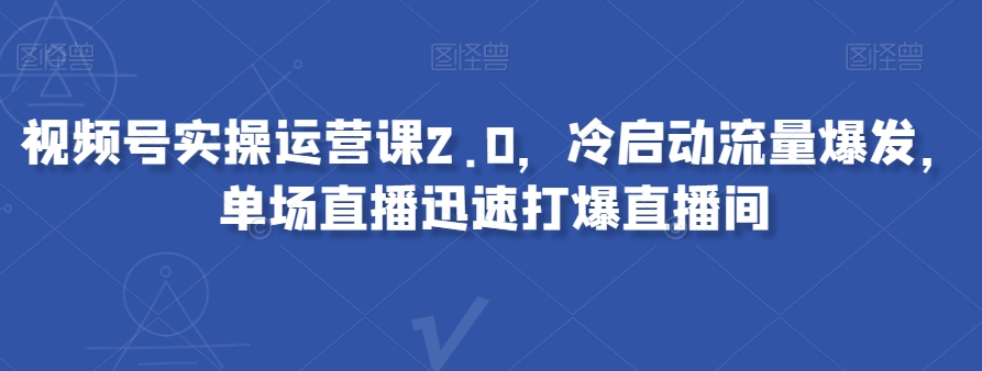 视频号实操运营课2.0，冷启动流量爆发，单场直播迅速打爆直播间-氢气球网创资源库