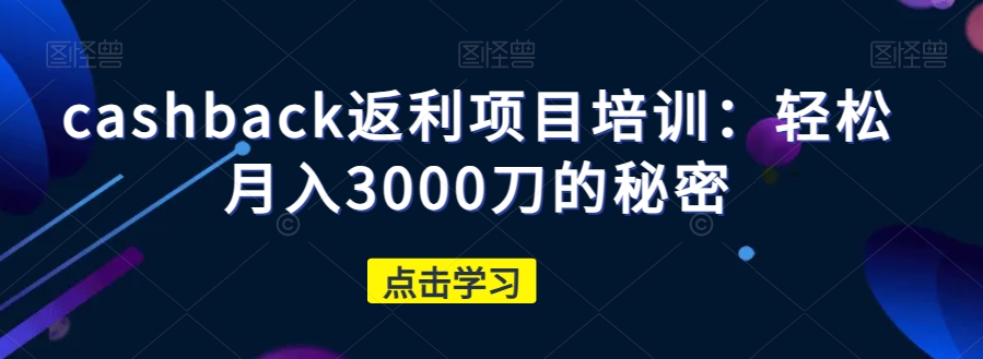 cashback返利项目培训：轻松月入3000刀的秘密-氢气球网创资源库