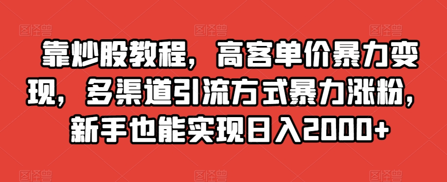靠炒股教程，高客单价暴力变现，多渠道引流方式暴力涨粉，新手也能实现日入2000+【揭秘】-氢气球网创资源库