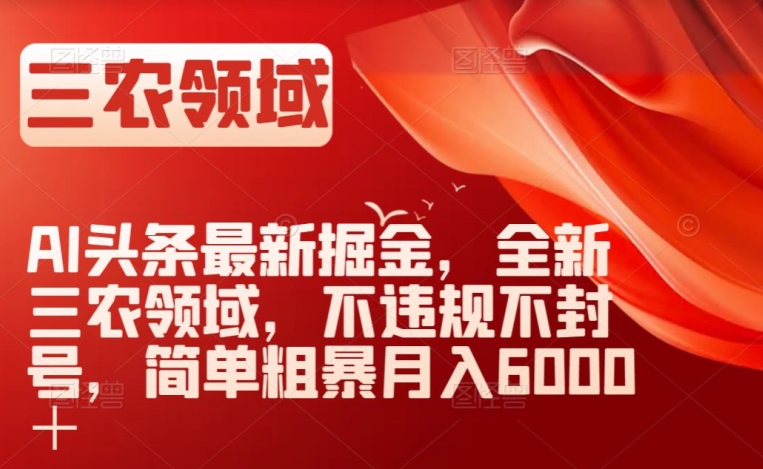 AI头条最新掘金，全新三农领域，不违规不封号，简单粗暴月入6000＋【揭秘】-氢气球网创资源库