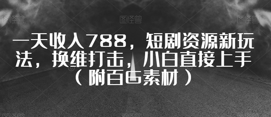 一天收入788，短剧资源新玩法，换维打击，小白直接上手（附百G素材）【揭秘】-氢气球网创资源库
