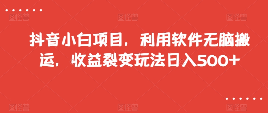 抖音小白项目，利用软件无脑搬运，收益裂变玩法日入500+【揭秘】-氢气球网创资源库