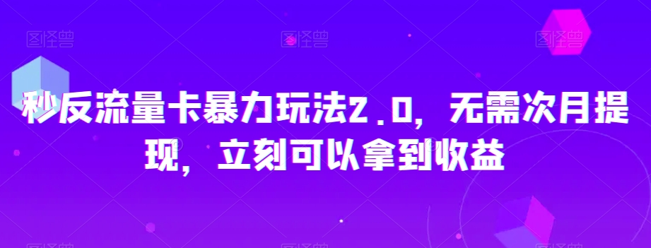 秒反流量卡暴力玩法2.0，无需次月提现，立刻可以拿到收益【揭秘】-氢气球网创资源库