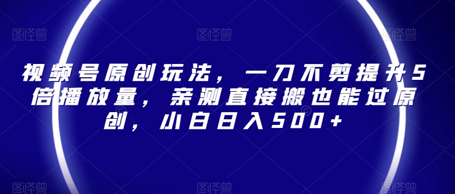 视频号原创玩法，一刀不剪提升5倍播放量，亲测直接搬也能过原创，小白日入500+【揭秘】-氢气球网创资源库