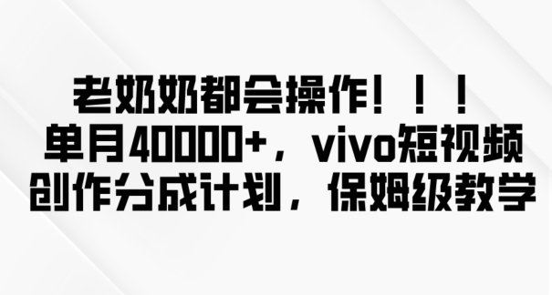 老奶奶都会操作，新平台无脑操作，单月40000+，vivo短视频创作分成计划【揭秘】-氢气球网创资源库