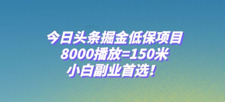 今日头条掘金低保项目，8000播放=150米，小白副业首选【揭秘】-氢气球网创资源库