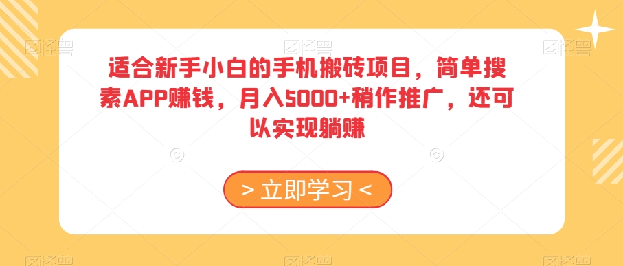 适合新手小白的手机搬砖项目，简单搜素APP赚钱，月入5000+稍作推广，还可以实现躺赚【揭秘】-氢气球网创资源库