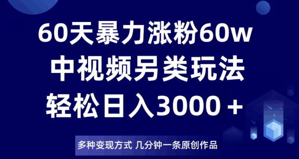 60天暴力涨粉60W，中视频另类玩法，日入3000＋，几分钟一条原创作品多种变现方式-氢气球网创资源库