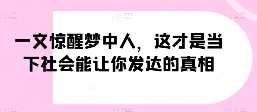 一文惊醒梦中人，这才是当下社会能让你发达的真相【公众号付费文章】-氢气球网创资源库