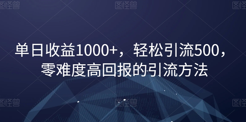 单日收益1000+，轻松引流500，零难度高回报的引流方法【揭秘】-氢气球网创资源库