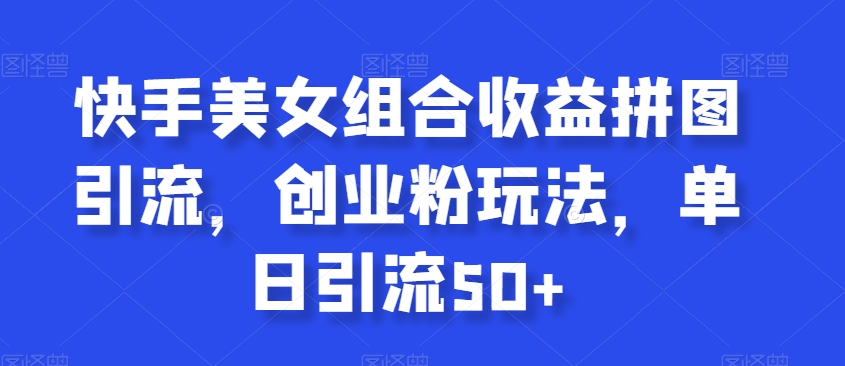 快手美女组合收益拼图引流，创业粉玩法，单日引流50+【揭秘】-氢气球网创资源库