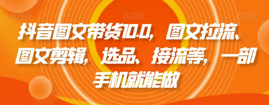 抖音图文带货10.0，图文拉流、图文剪辑，选品、接流等，一部手机就能做-氢气球网创资源库