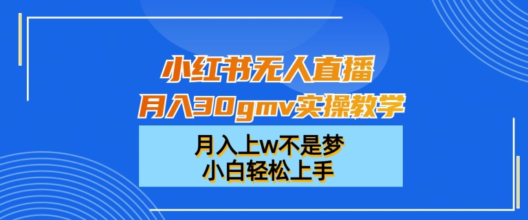小红书无人直播月入30gmv实操教学，月入上w不是梦，小白轻松上手【揭秘】-氢气球网创资源库
