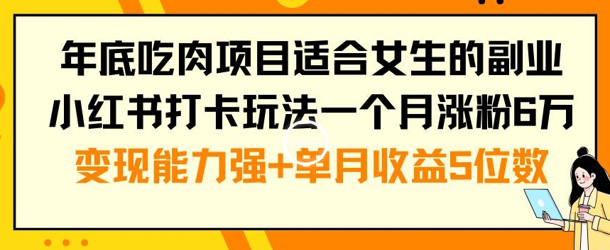 年底吃肉项目适合女生的副业小红书打卡玩法一个月涨粉6万+变现能力强+单月收益5位数【揭秘】-氢气球网创资源库