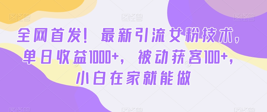 全网首发！最新引流女粉技术，单日收益1000+，被动获客100+，小白在家就能做【揭秘】-氢气球网创资源库