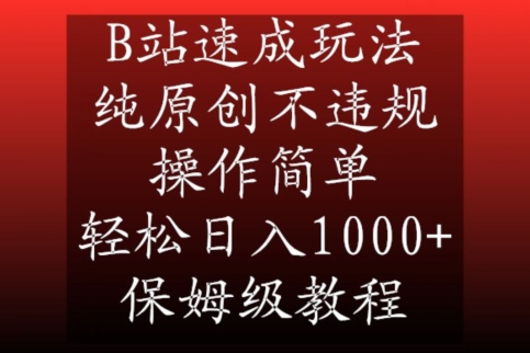 B站速成玩法，纯原创不违规，操作简单，轻松日入1000+，保姆级教程【揭秘】-氢气球网创资源库