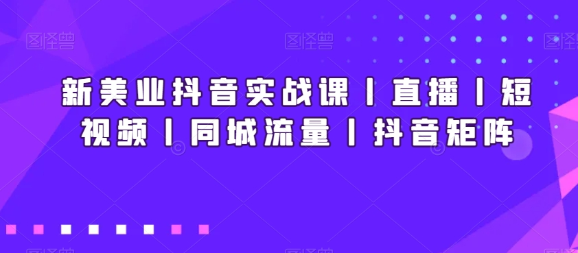 新美业抖音实战课丨直播丨短视频丨同城流量丨抖音矩阵-氢气球网创资源库
