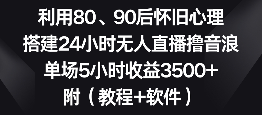 利用80、90后怀旧心理，搭建24小时无人直播撸音浪，单场5小时收益3500+（教程+软件）【揭秘】-氢气球网创资源库