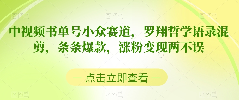 中视频书单号小众赛道，罗翔哲学语录混剪，条条爆款，涨粉变现两不误【揭秘】-氢气球网创资源库