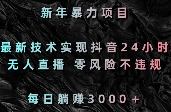 新年暴力项目，最新技术实现抖音24小时无人直播，零风险不违规，每日躺赚3000＋【揭秘】-氢气球网创资源库
