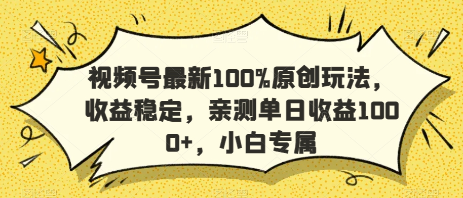 视频号最新100%原创玩法，收益稳定，亲测单日收益1000+，小白专属【揭秘】-氢气球网创资源库
