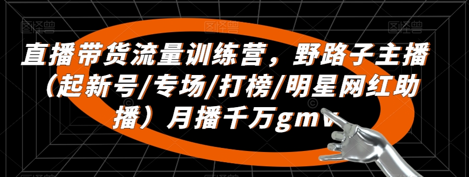 直播带货流量训练营，​野路子主播（起新号/专场/打榜/明星网红助播）月播千万gmv-氢气球网创资源库