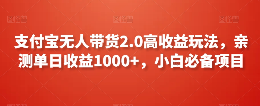 支付宝无人带货2.0高收益玩法，亲测单日收益1000+，小白必备项目【揭秘】-氢气球网创资源库