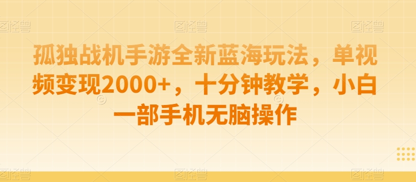 孤独战机手游全新蓝海玩法，单视频变现2000+，十分钟教学，小白一部手机无脑操作【揭秘】-氢气球网创资源库