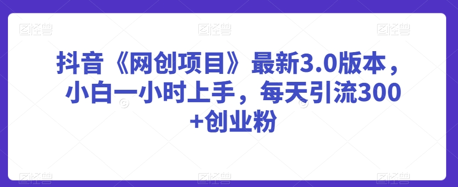 抖音《网创项目》最新3.0版本，小白一小时上手，每天引流300+创业粉【揭秘】-氢气球网创资源库