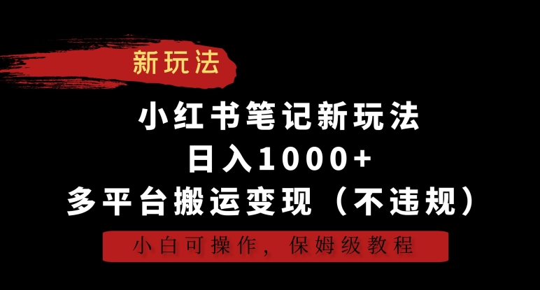 小红书笔记新玩法，日入1000+，多平台搬运变现（不违规），小白可操作，保姆级教程【揭秘】-氢气球网创资源库