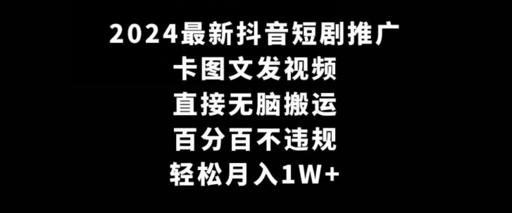2024最新抖音短剧推广，卡图文发视频，直接无脑搬，百分百不违规，轻松月入1W+【揭秘】-氢气球网创资源库