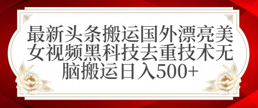最新头条搬运国外漂亮美女视频黑科技去重技术无脑搬运日入500+【揭秘】-氢气球网创资源库