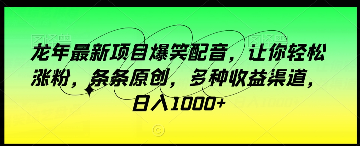 龙年最新项目爆笑配音，让你轻松涨粉，条条原创，多种收益渠道，日入1000+【揭秘】-氢气球网创资源库