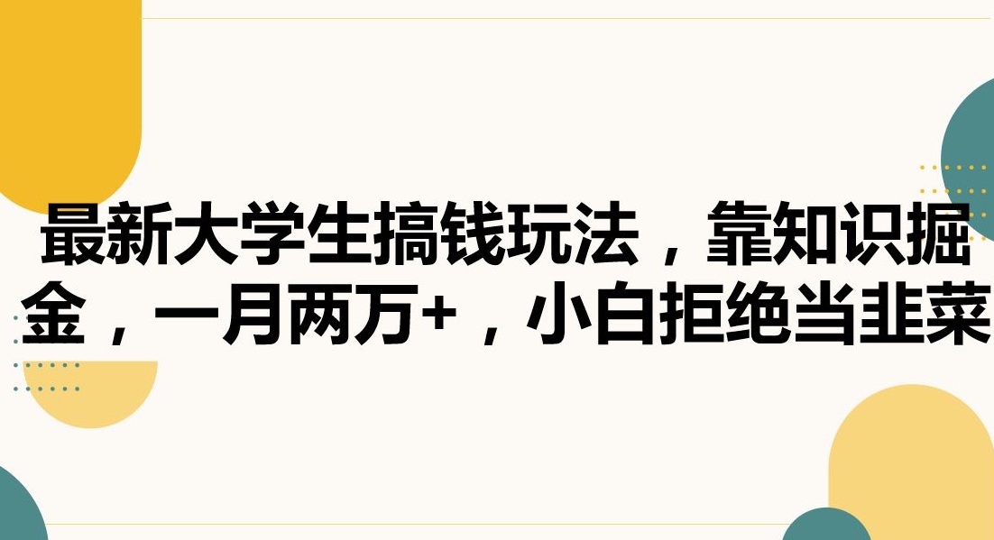 最新大学生搞钱玩法，靠知识掘金，一月两万+，小白拒绝当韭菜【揭秘】-氢气球网创资源库