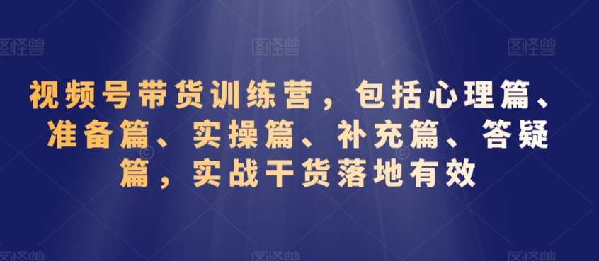 视频号带货训练营，包括心理篇、准备篇、实操篇、补充篇、答疑篇，实战干货落地有效-氢气球网创资源库