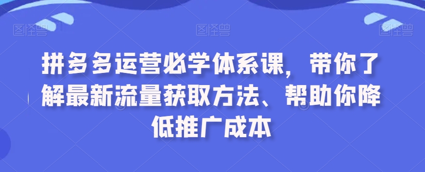 拼多多运营必学体系课，带你了解最新流量获取方法、帮助你降低推广成本-氢气球网创资源库