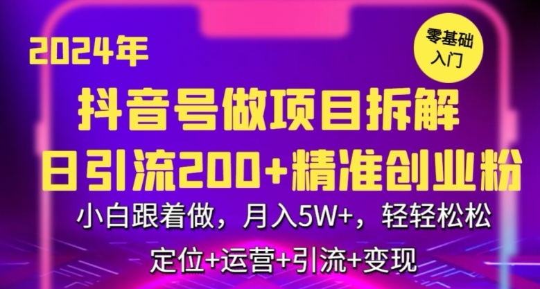 2024年抖音做项目拆解日引流300+创业粉，小白跟着做，月入5万，轻轻松松【揭秘】-氢气球网创资源库